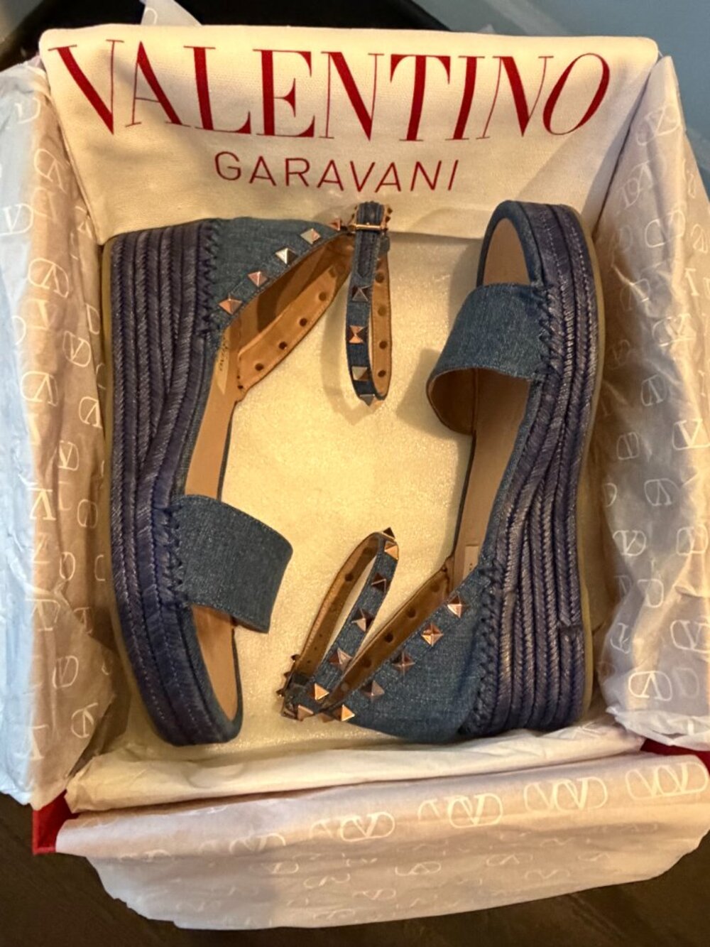 Valentino Rockstud Denim Espadrilles  Size 37 - Picture 10 of 14
